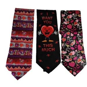 Lot of Three Love Mens Neck Ties Heart Love You Anniversary Gifts